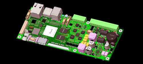 Leiterplattenlayout in 3D Ansicht Leiterplattenlayout in 3D Ansicht